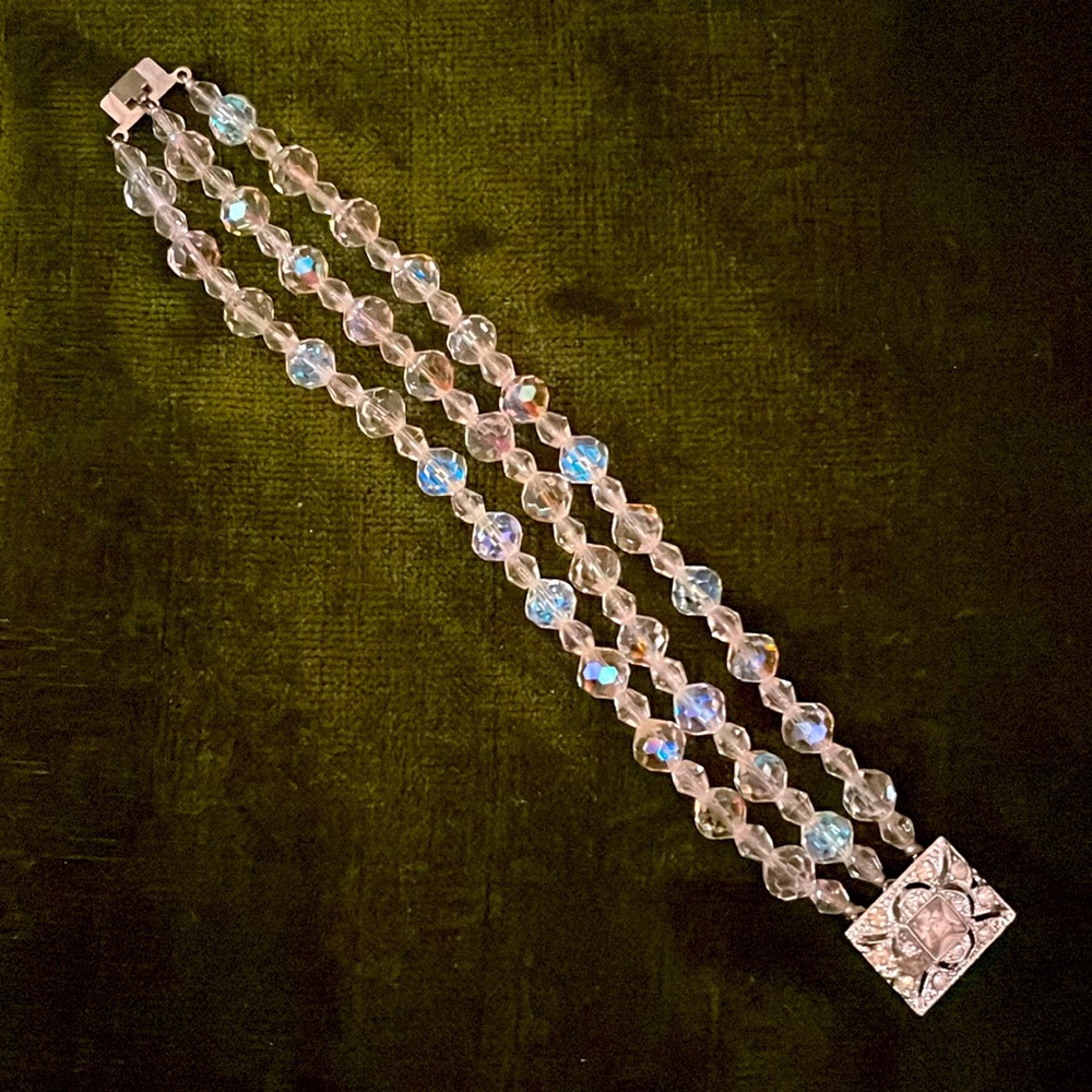 Vintage 3 strand crystal Aurora borealis bracelet